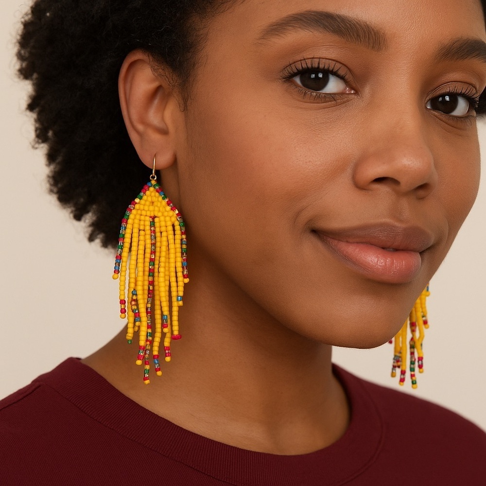 Vibrant Yellow Beaded Earrings
